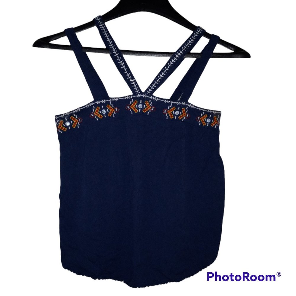 XHILARATION Blue, Red & White Boho Crossed Straps Top Women's Size M